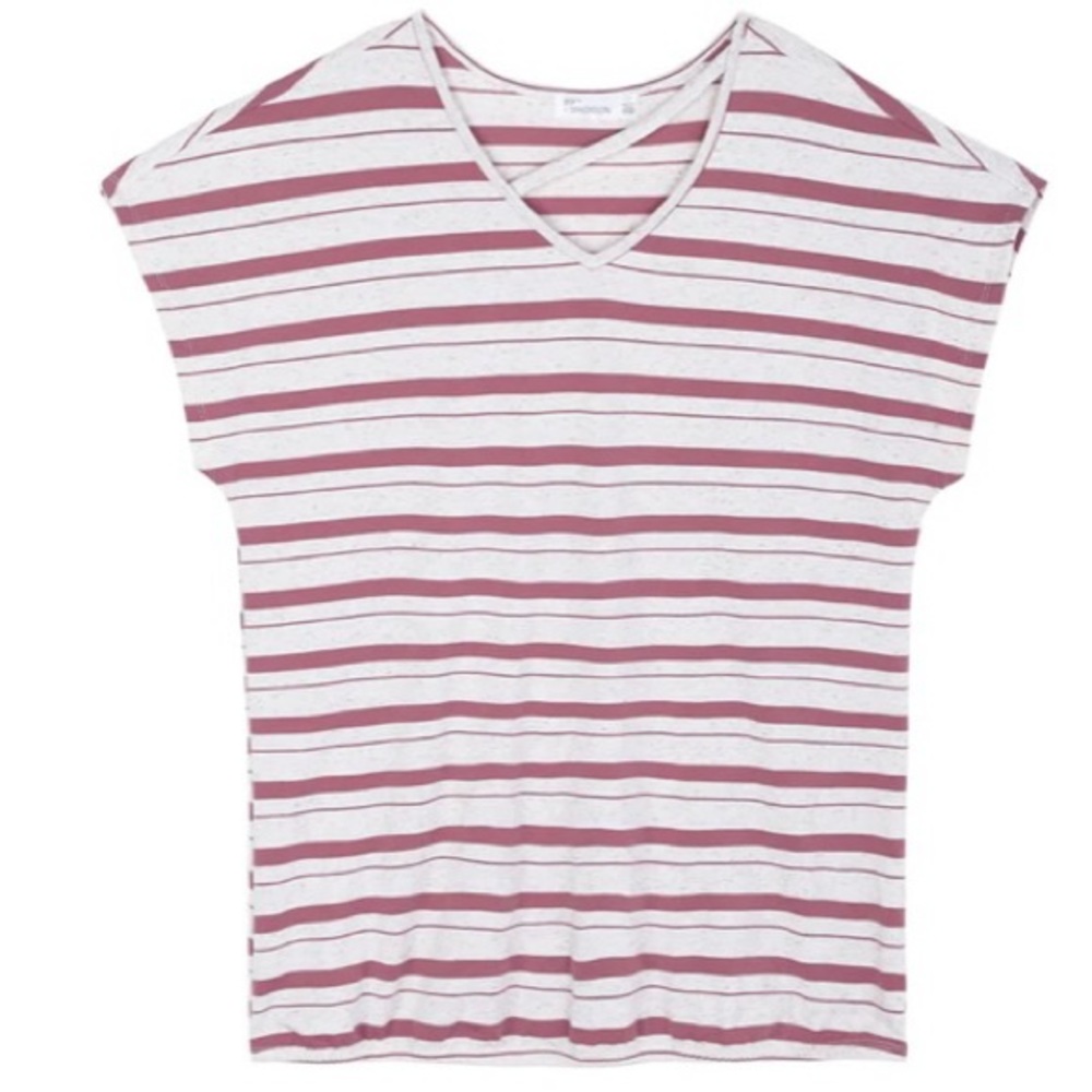 89TH + MADISON Dolman V-Neck Tee Short Sleeve Strappy Pink White Stripes L NWT